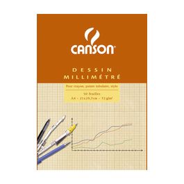 CANSON Bloc de papier millimétré, A4, 90 g/m2, bleu