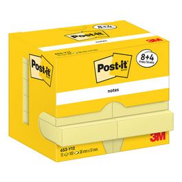 Post-it Bloc-note adhésif, 51 x 38 mm, jaune, promotion 8+4