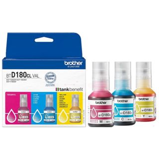 BTD180CLVAL - bouteille d'encre de marque Brother - multipack 3 couleurs : cyan, magenta, jaune