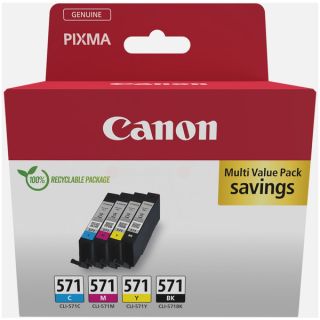 0386C005 / CLI-571 - cartouches de marque Canon - multipack 4 couleurs : noire, cyan, magenta, jaune