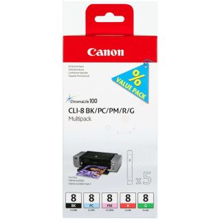 0620B027 / CLI-8 - cartouches de marque Canon - multipack 5 couleurs : noire, cyan photo, magenta photo, rouge, verte