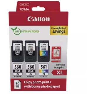 3712C012 / PG-560XL+CL-561XL - cartouches de marque Canon - multipack 3 couleurs : noire, multicouleur