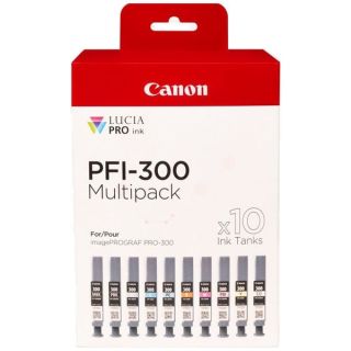 4192C008 / PFI-300 - cartouches de marque Canon - multipack 10 couleurs : noire, cyan, magenta, jaune, cyan photo, magenta photo, rouge, grise