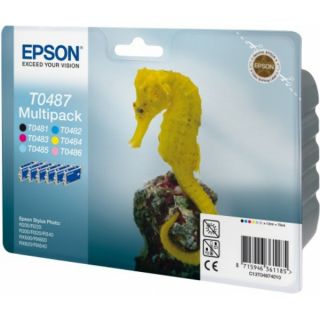 C13T04874010 / T0487 - cartouches de marque Epson - multipack 6 couleurs : noire, cyan, magenta, jaune