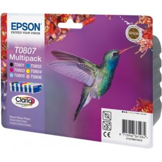 C13T08074011 / T0807 - cartouches de marque Epson - multipack 6 couleurs : noire, cyan, magenta, jaune