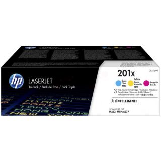 CF253XM / 201X - toners de marque HP - multipack 3 couleurs : cyan, magenta, jaune