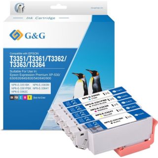 C13T33574010 / 33XL - cartouches qualité premium compatible Epson - multipack 5 couleurs : noire, cyan, magenta, jaune