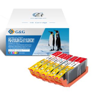 0372C004 / PGI-570 CLI-571 - cartouches qualité premium compatible Canon - multipack 5 couleurs : noire, cyan, magenta, jaune