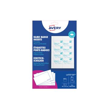 AVERY Insert imprimable pour badge, 90 x 60 mm, blanc