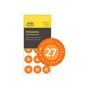 AVERY Zweckform Prüfplaketten, 2027, Vinyl, orange, 20 mm