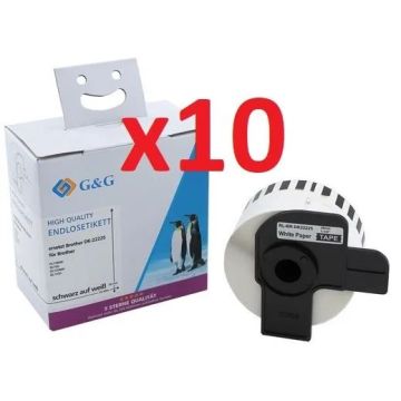 DK-22225 - Ruban cassette compatible Brother - Pack de 10 blanc