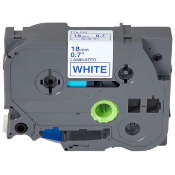 TZE243 - ruban cassette compatible Brother - bleu, blanc