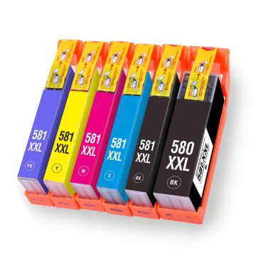 PGI580XXL-CLI581XXL - Cartouches compatibles Canon - Multipack 6 cartouches (PGI-580XX + CLI-581XX BKCMY + PB)