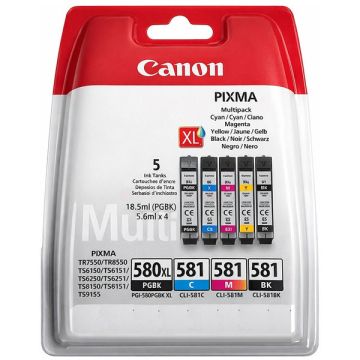 2024C007 / PGI-580XL CLI-581 - cartouches de marque Canon - multipack 5 couleurs : noire, cyan, magenta, jaune