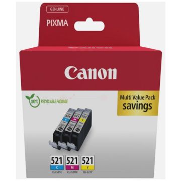 2934B015 / CLI-521 - cartouches de marque Canon - multipack 3 couleurs : cyan, magenta, jaune