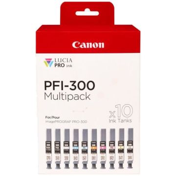 4192C008 / PFI-300 - cartouches de marque Canon - multipack 10 couleurs : noire, cyan, magenta, jaune, cyan photo, magenta photo, rouge, grise