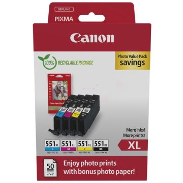 6443B006 / CLI-551 XL - cartouches de marque Canon - multipack 4 couleurs : noire, cyan, magenta, jaune
