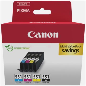6509B015 / CLI-551 - cartouches de marque Canon - multipack 4 couleurs : noire, cyan, magenta, jaune