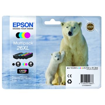C13T26364020 / 26XL - cartouches de marque Epson - multipack 4 couleurs : noire, cyan, magenta, jaune