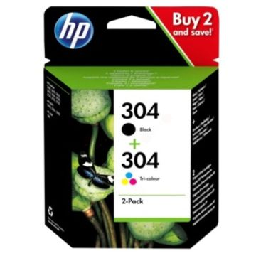 3JB05AE / 304 - cartouches de marque HP - multipack 2 couleurs : noire, multicouleur