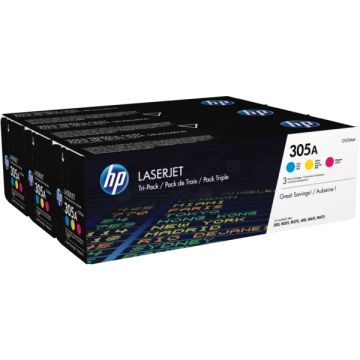 CF370AM / 305A - toners de marque HP - multipack 3 couleurs : cyan, magenta, jaune
