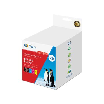 Pack de 5 cartouches Premium compatible CANON PGI-520+CLI-521B+C+M+Y